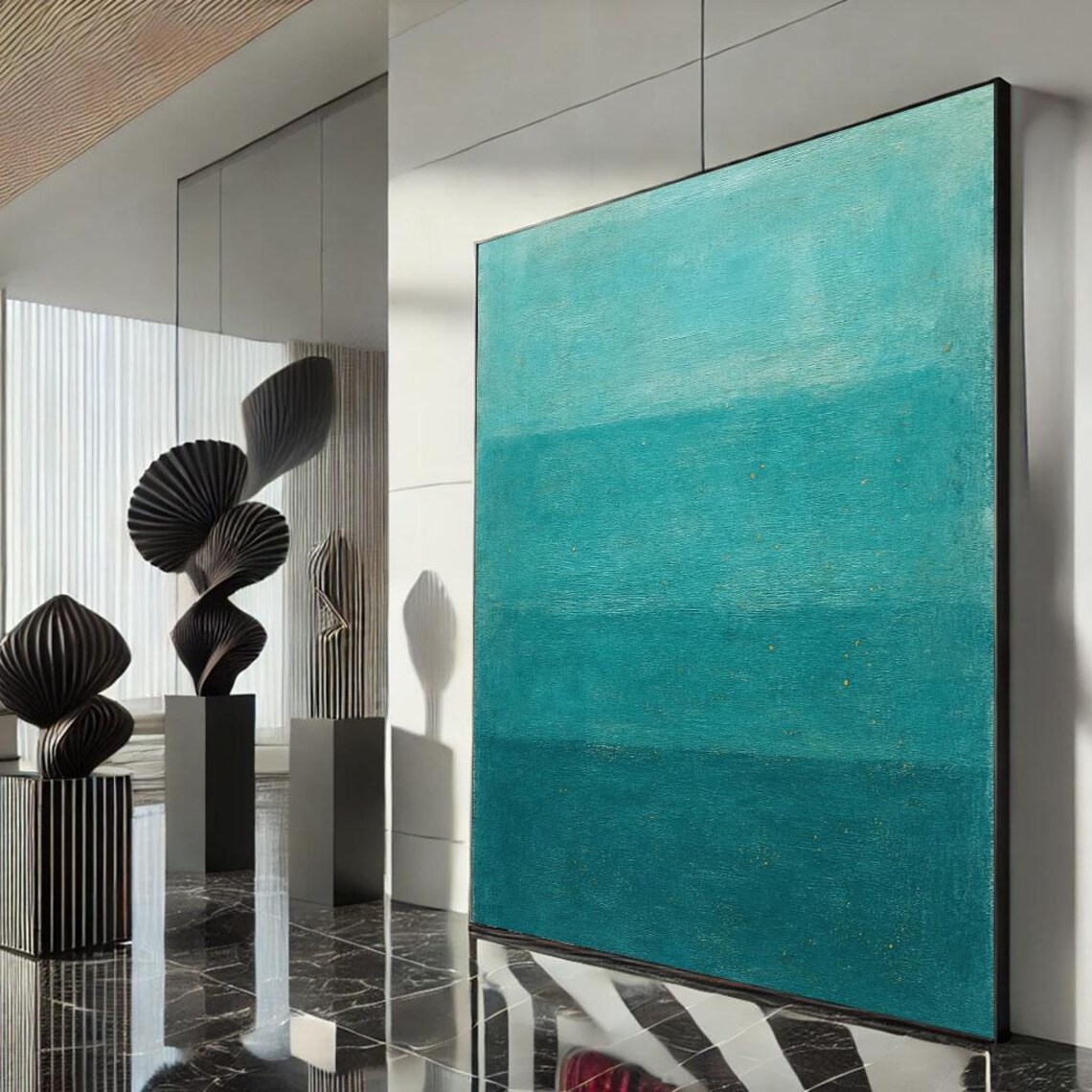 Teal Turquoise Color Field Abstract Soft Horizon Bands Canvas Style Poster