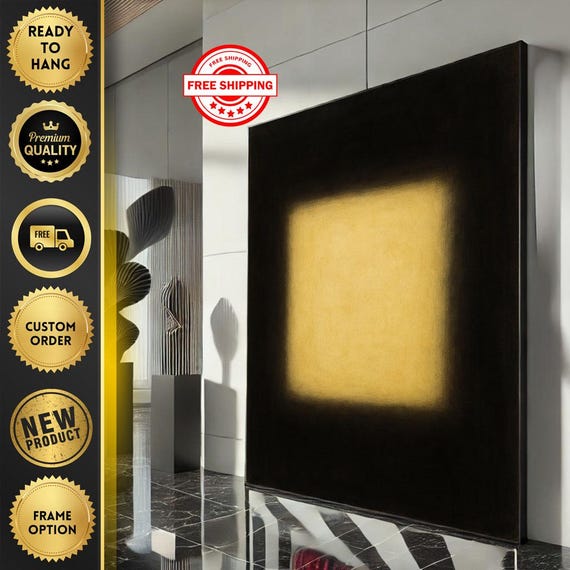 Mark Rothko Inspired Yellow And Black Canvas Bold Color Field Painting Reproduction For Modern Living Room Decor