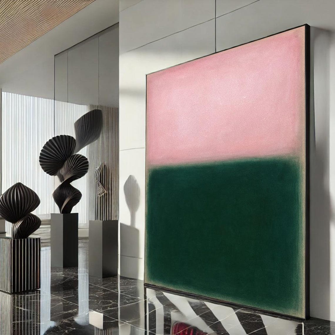 Soft Pink And Deep Green Abstract Color Field Pastel Bold Poster