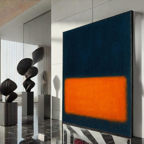 Rothko Style Blue And Orange Canvas Wall Art Print Bold Color Field Painting For Modern Living Room Decor Collectors
