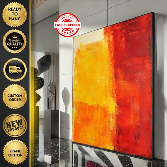 Mark Rothko Inspired Red And Yellow Canvas Bold Color Field Painting For Modern Living Room Decor Ready To Hang
