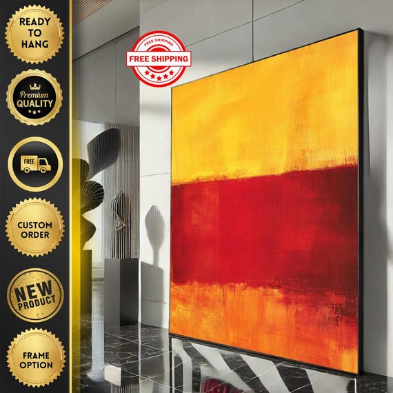 Mark Rothko Inspired Red And Orange Canvas Bold Color Field Painting Reproduction For Modern Living Room Decor
