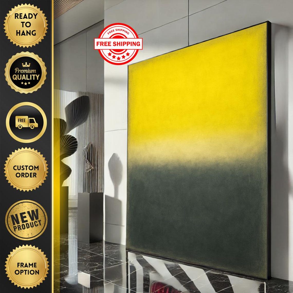 Rothko Inspired Yellow Charcoal Minimalist Color Field Art Poster
