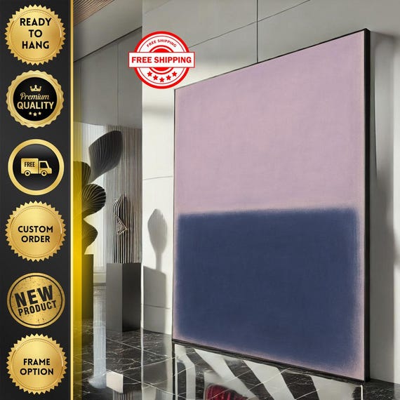 Mark Rothko Inspired Pink And Blue Canvas Bold Color Field Painting For Modern Living Room Decor Ready To Hang