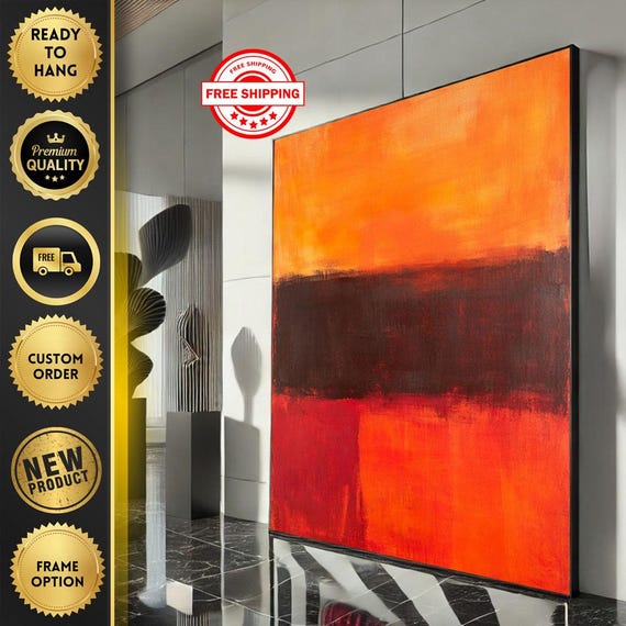 Mark Rothko Inspired Orange And Red Canvas Bold Color Field Painting For Modern Living Room Decor Ready To Hang