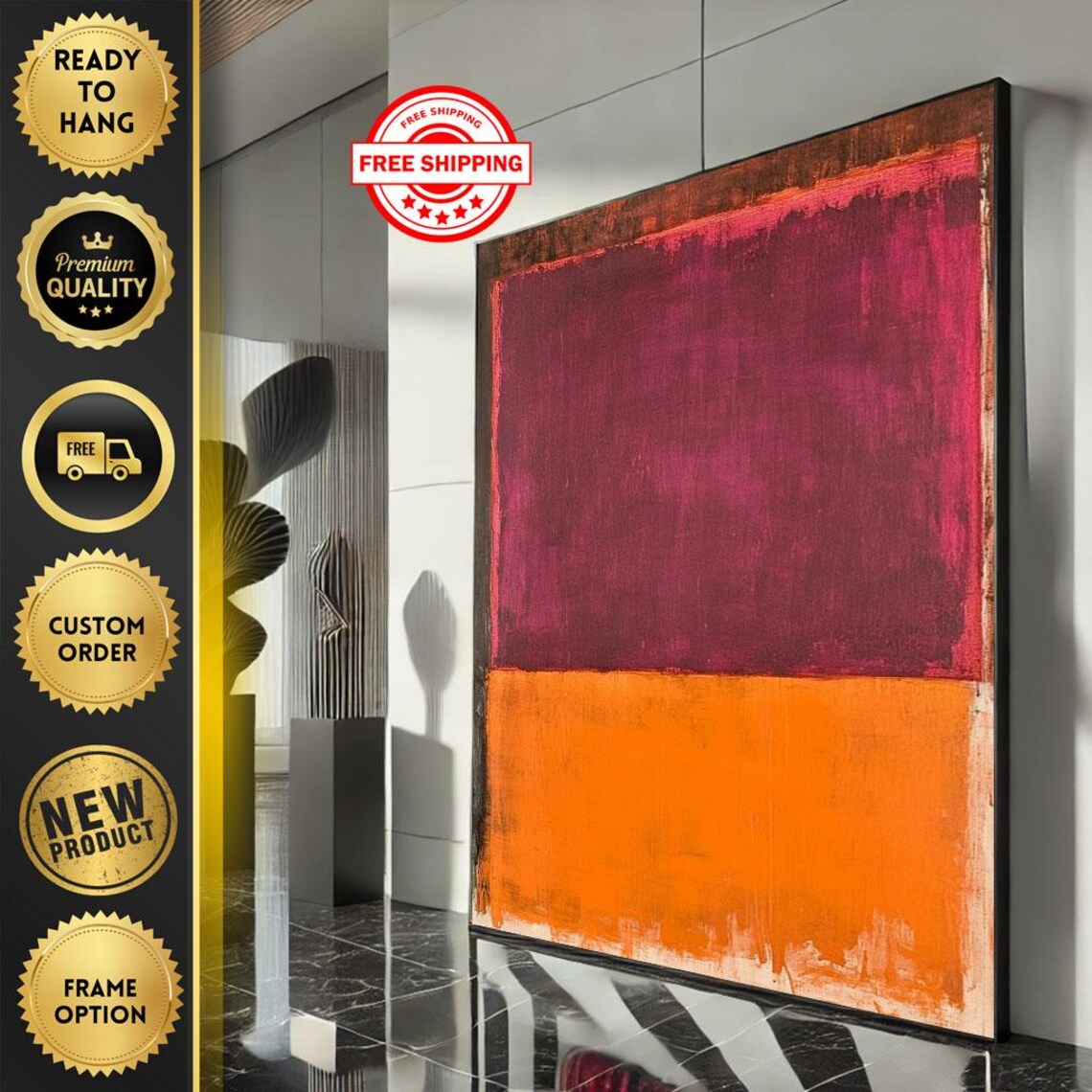 Mark Rothko Inspired Deep Red And Bright Orange Color Field Poster