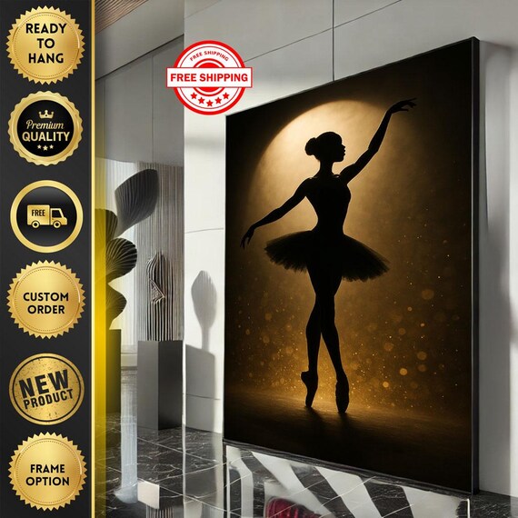 Elegant Ballerina Silhouette Canvas Wall Art Print Modern Dance Living Room Decor Ready To Hang