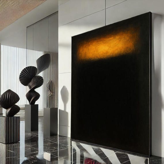 Rothko Style Black And Gold Canvas Bold Color Field Painting Reproduction For Modern Living Room Decor Statement Piece