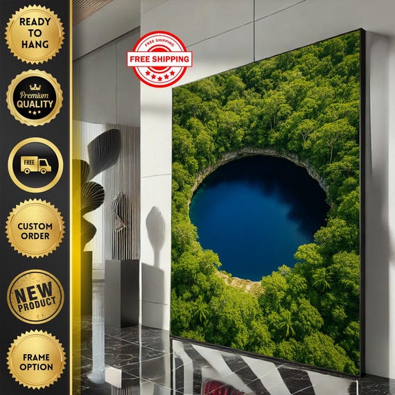 Lush Green Forest And Deep Blue Lake Canvas Wall Art Print Modern Living Room Decor Ready To Hang
