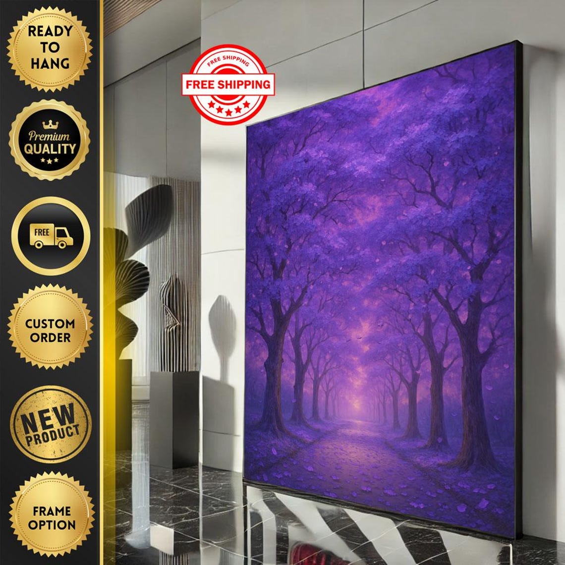 Enchanted Purple Forest Path Bathed In Violet Evening Light Poster