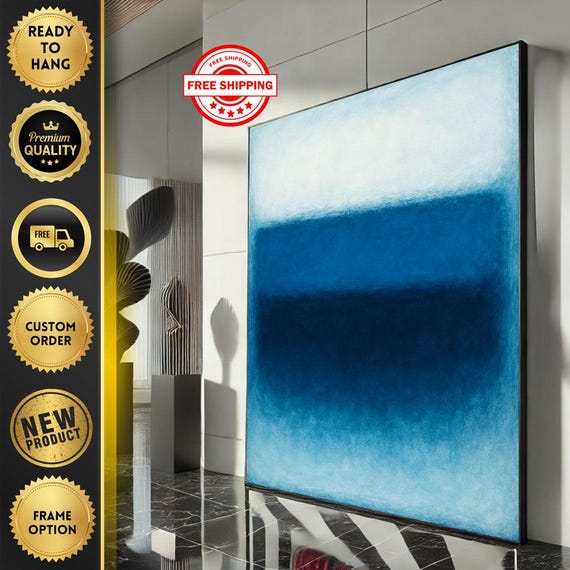 Mark Rothko Inspired Blue Canvas Bold Color Field Painting For Modern Living Room Decor Ready To Hang