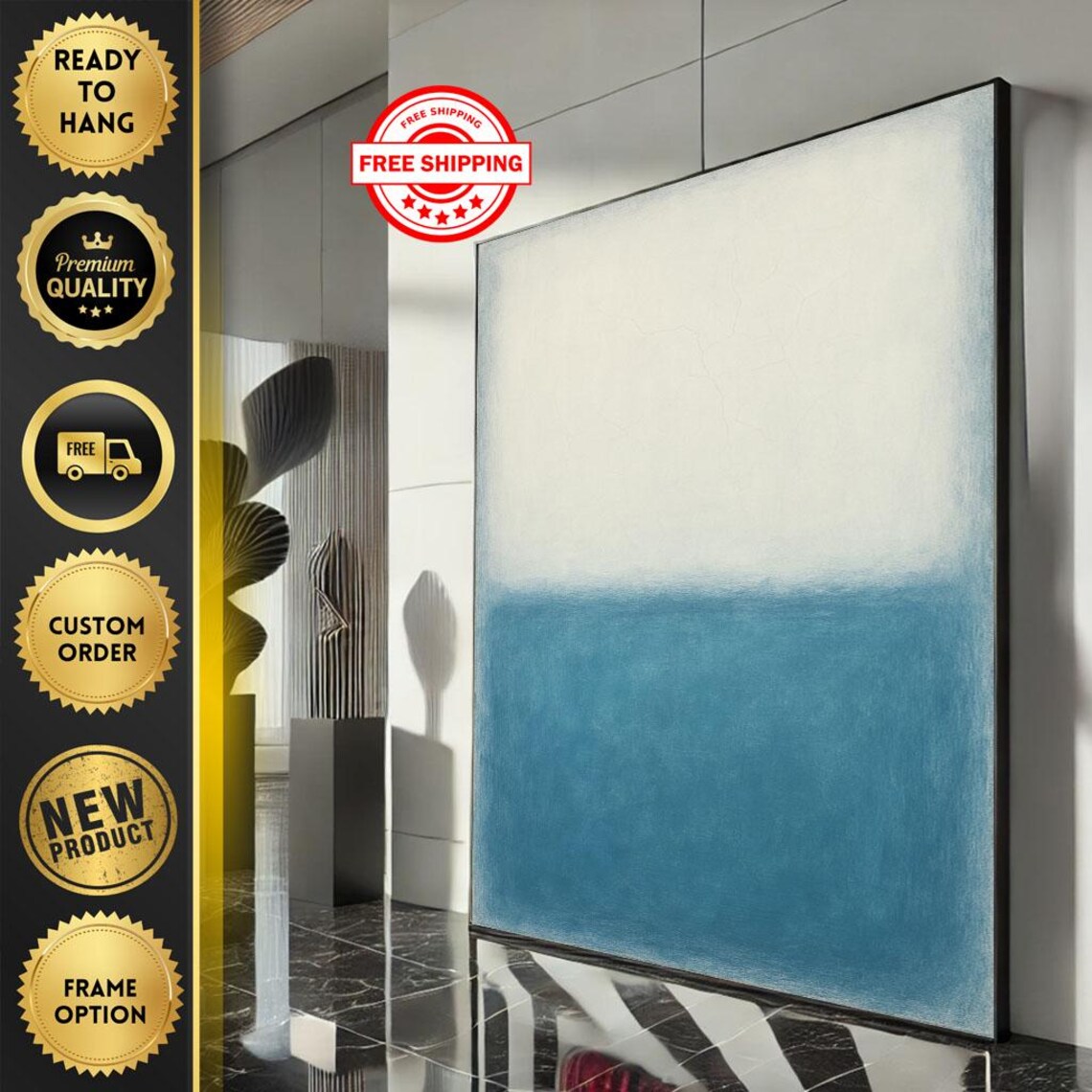 Rothko Style White Blue Serene Calm Color Field Abstract Poster