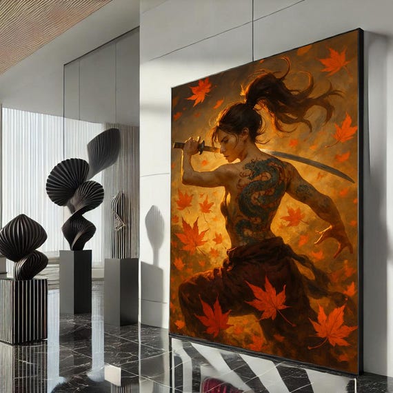 Fierce Samurai Woman Canvas Wall Art Print Bold Japanese Warrior Living Room Decor Statement Piece