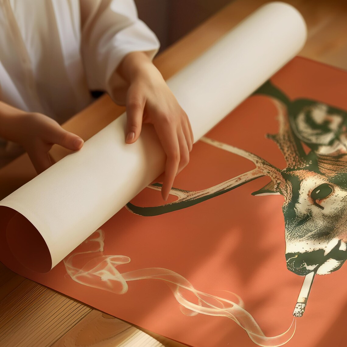 Whitetail Buck Smoking a Cigarette on Burnt Orange Vintage Poster - Image 4