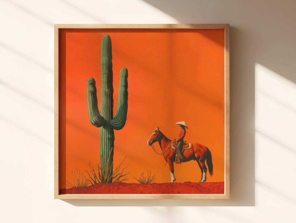 Cowgirl Minimalist Boho Western Illustration Vintage Southwestern Boho Art Cowboy Wall Print Terracotta Sunset Retro Cowboy Cowgirl Art - Image 3