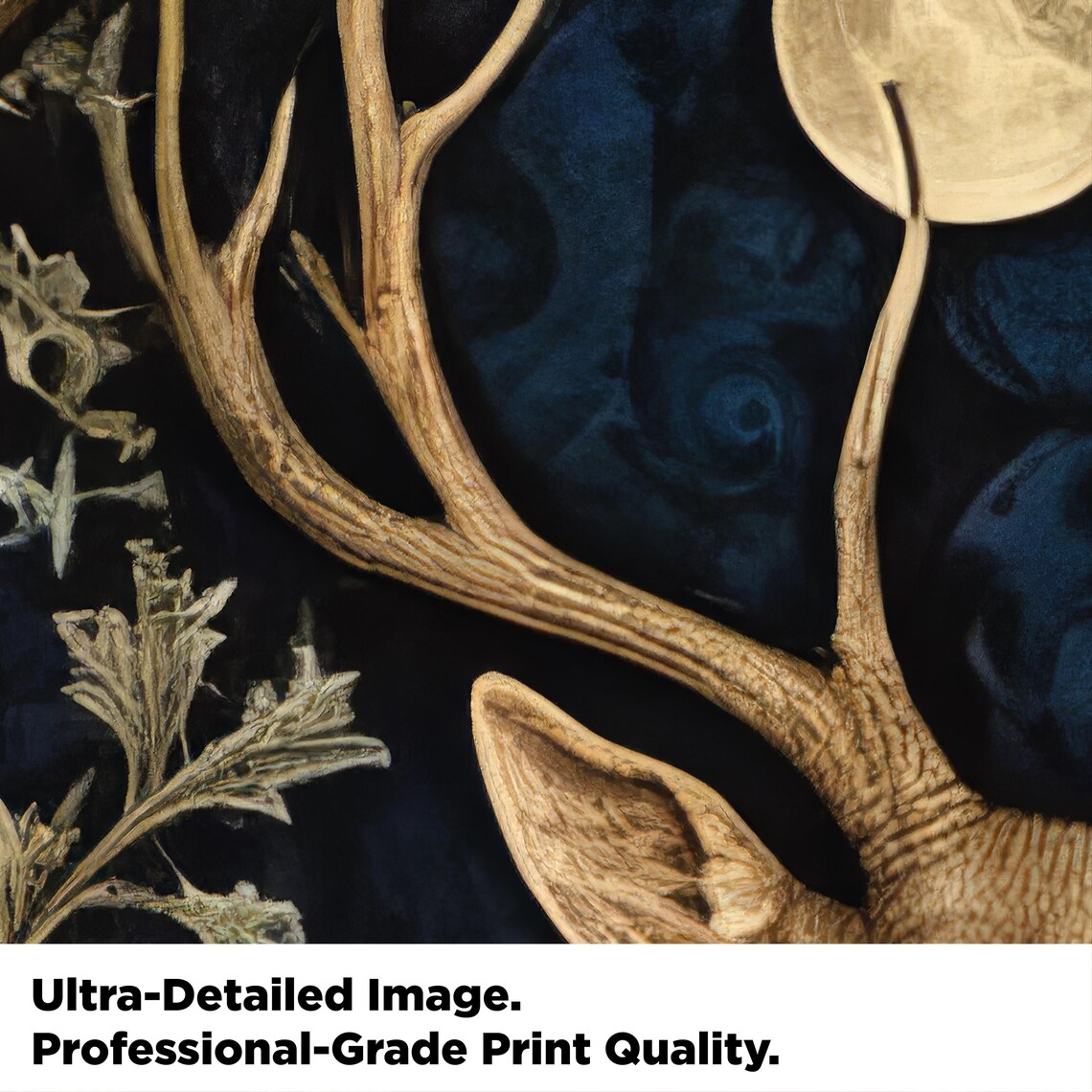 Moonlit Whitetail Deer Poster in William Morris Botanical Forest Style - Image 4