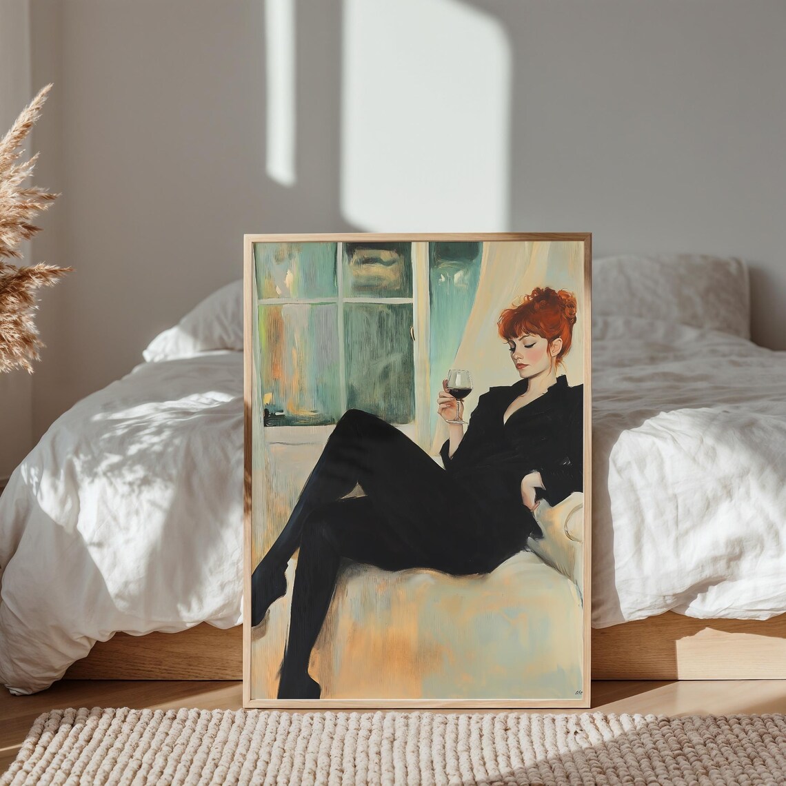 Women Drinking Wine, Vintage Abstract Painting - Image 4