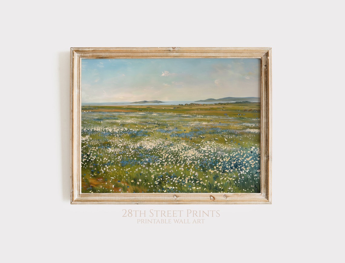 Summer Lakeside Wildflower Meadow White Blue Blooms Lake View Poster - Image 2