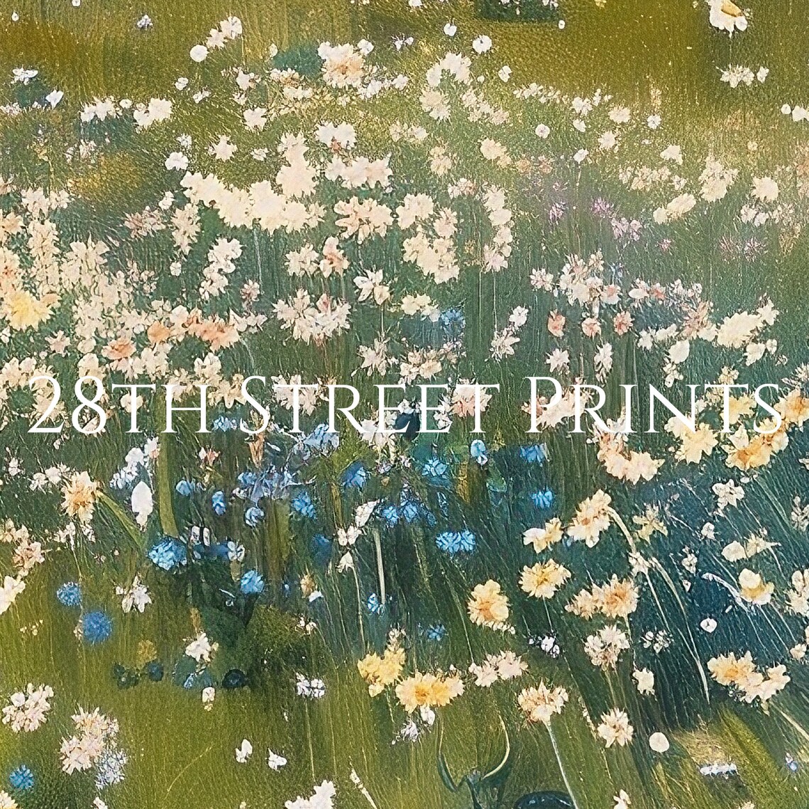 Summer Lakeside Wildflower Meadow White Blue Blooms Lake View Poster - Image 3