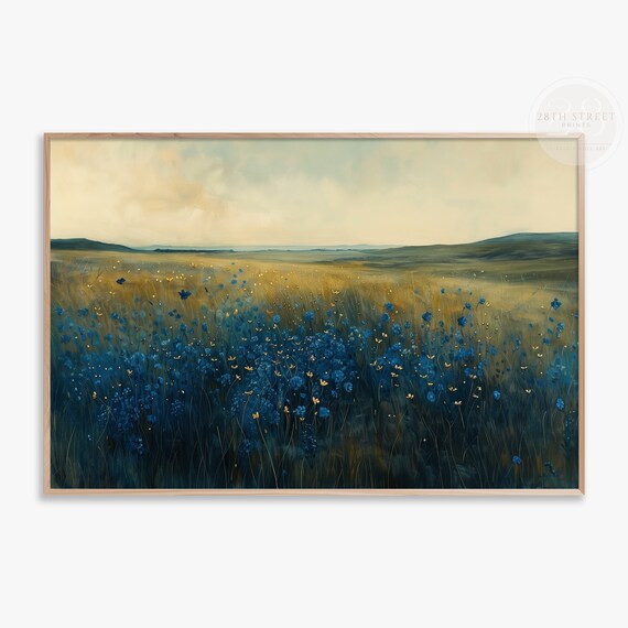 Moody Blue Wildflowers Golden Prairie Dramatic Sunset Light Poster