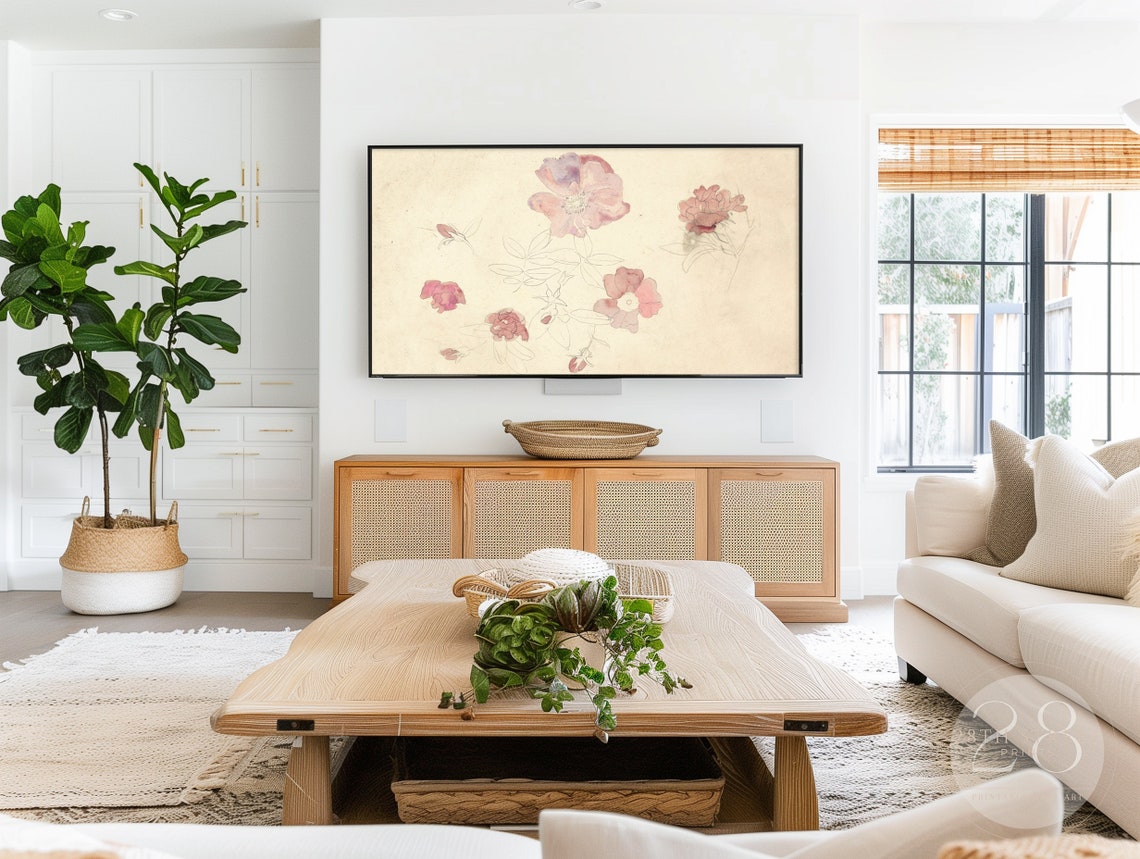 Vintage Painting Pink Flowers Frame Tv Summer Art Frame Tv Art Frame Tv Vintage Flowers Girls Room Decor 28th Street Prints - Image 2
