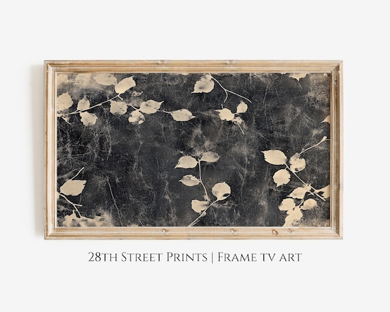 Cream Botanical Vines Dark Black Textured Background Elegant Poster