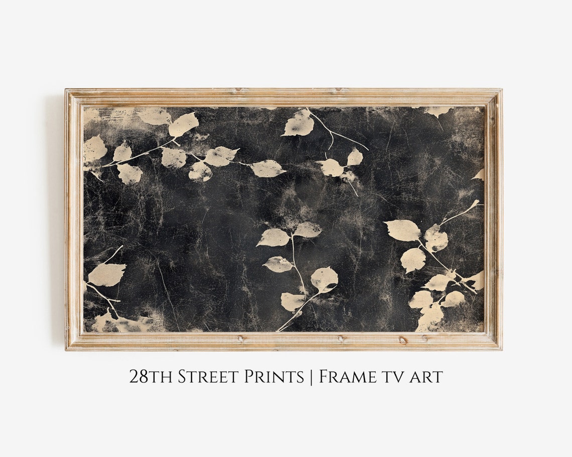 Cream Botanical Vines Dark Black Textured Background Elegant Poster