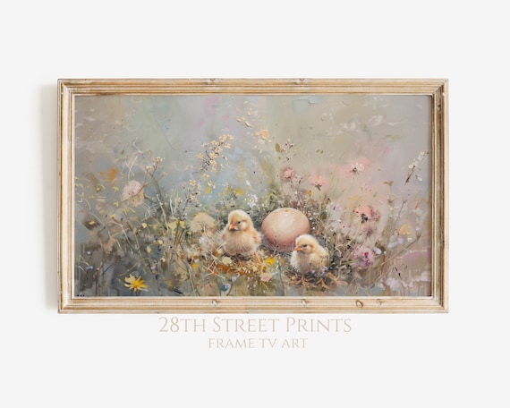Baby Chicks Easter Egg Wildflower Meadow Pastel Spring Painting Art Print