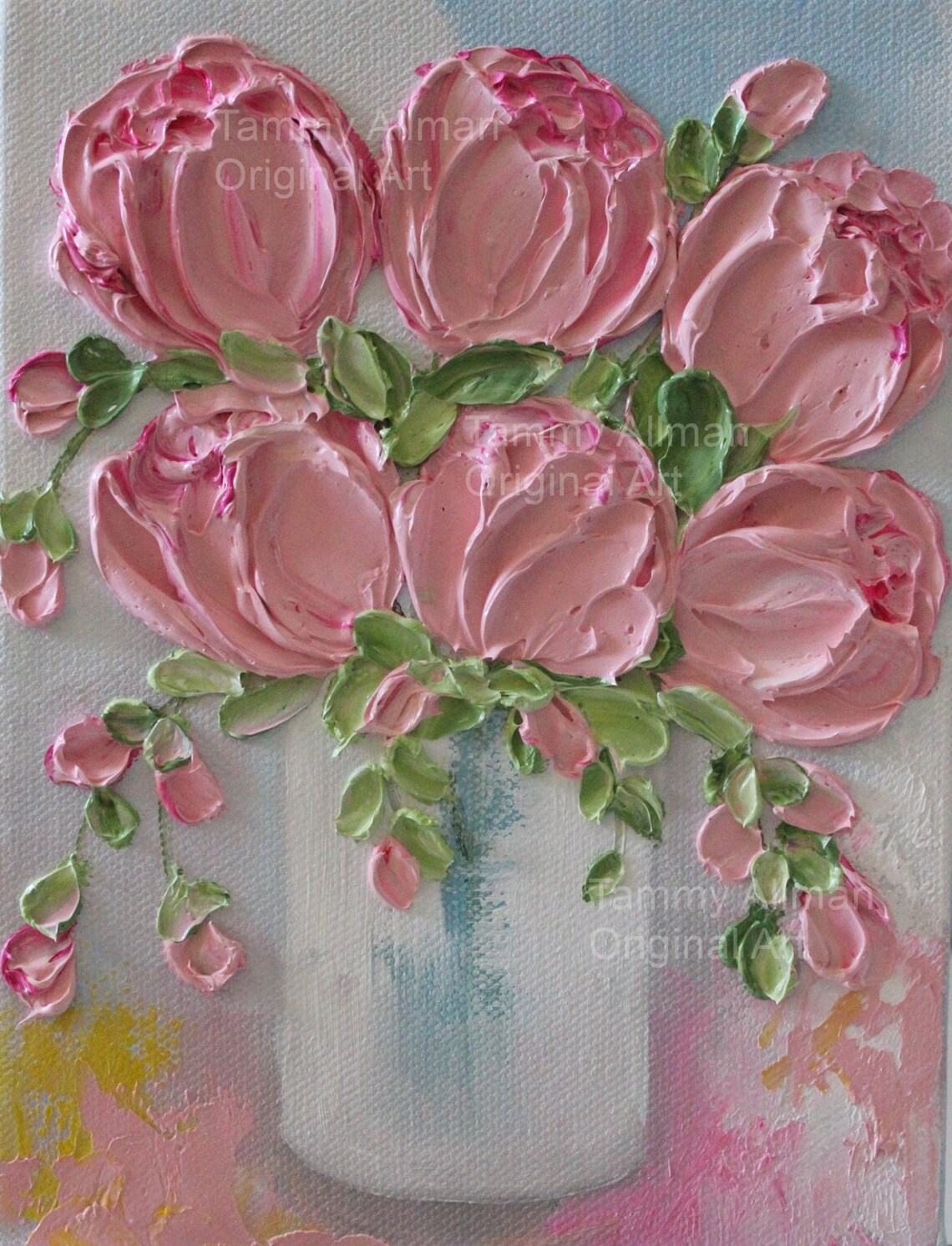 Blush Peonies Impasto Painting Wedding Anniversary Mothers Day Gift For Her - Image 4