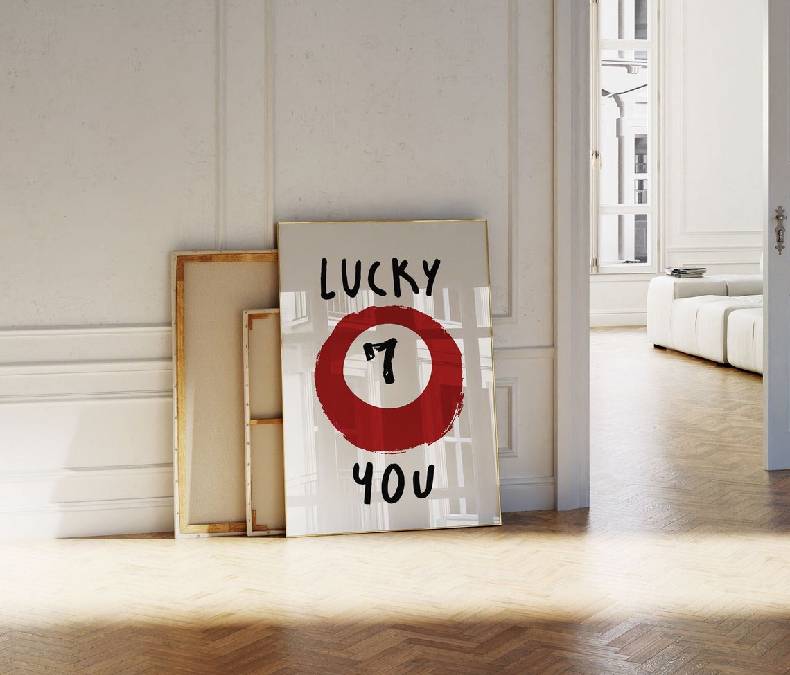 Lucky Seven You Red Pool Ball Retro Print Dorm Room Party Wall Decor