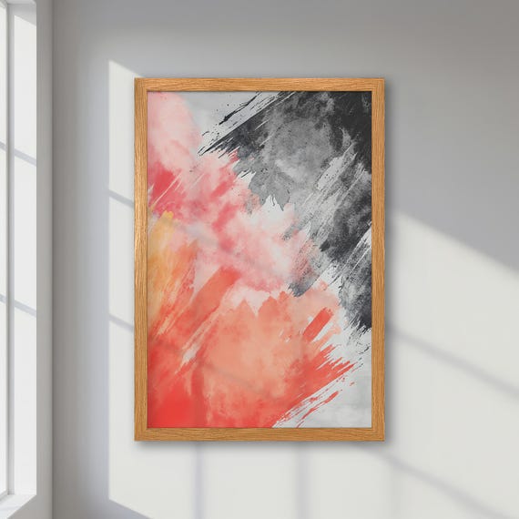 Framed Abstract Poster Modern Bold Print With Red Grey And Pink Pastel Hues Minimalist Art Perfect For Office Decor And Gift Idea