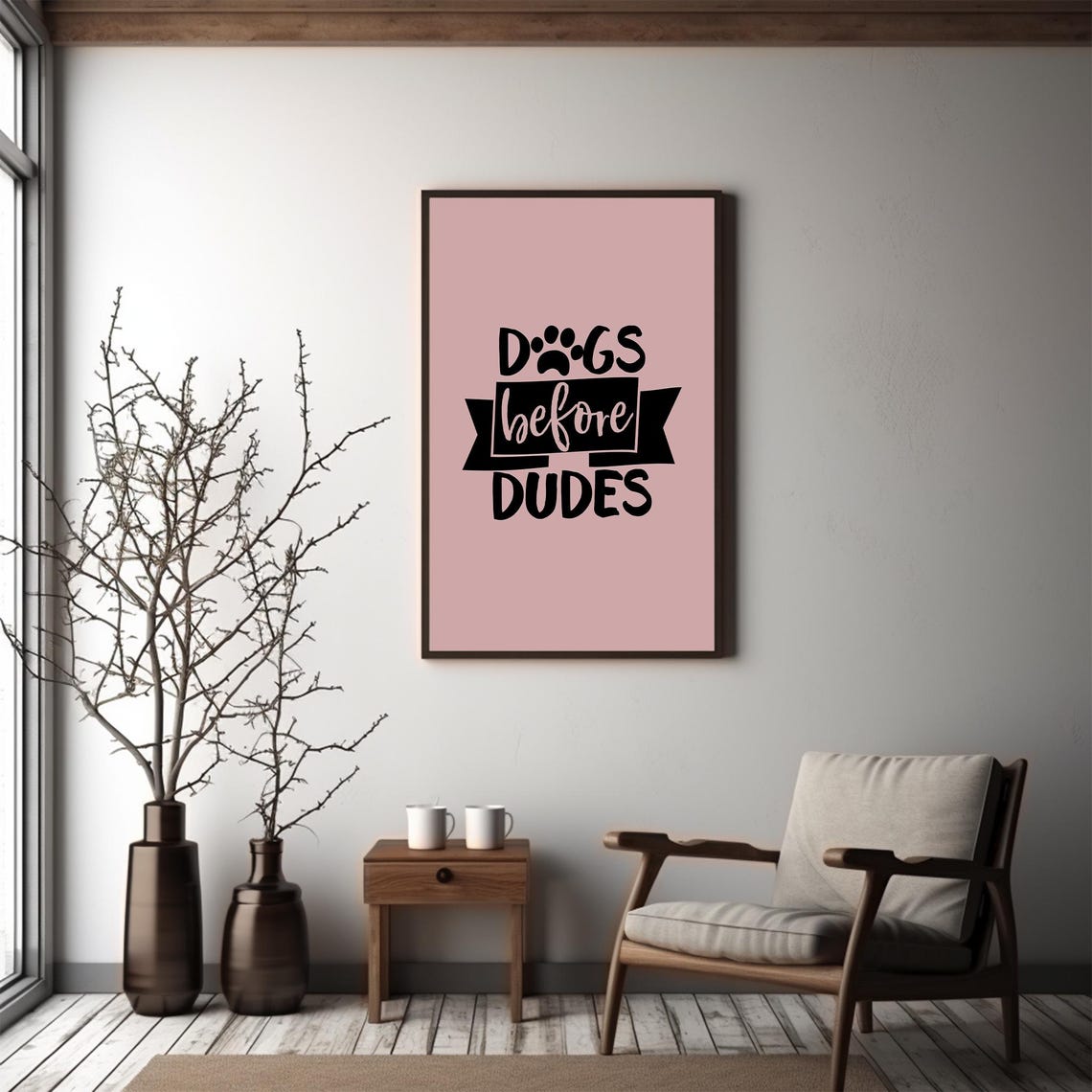 Dogs Before Dudes Funny Pink Typography Dog Lover Gift Art Poster - Image 2