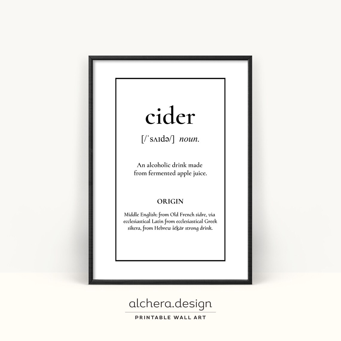 Bar Cart Cider Poster, Bar Cart Art Print