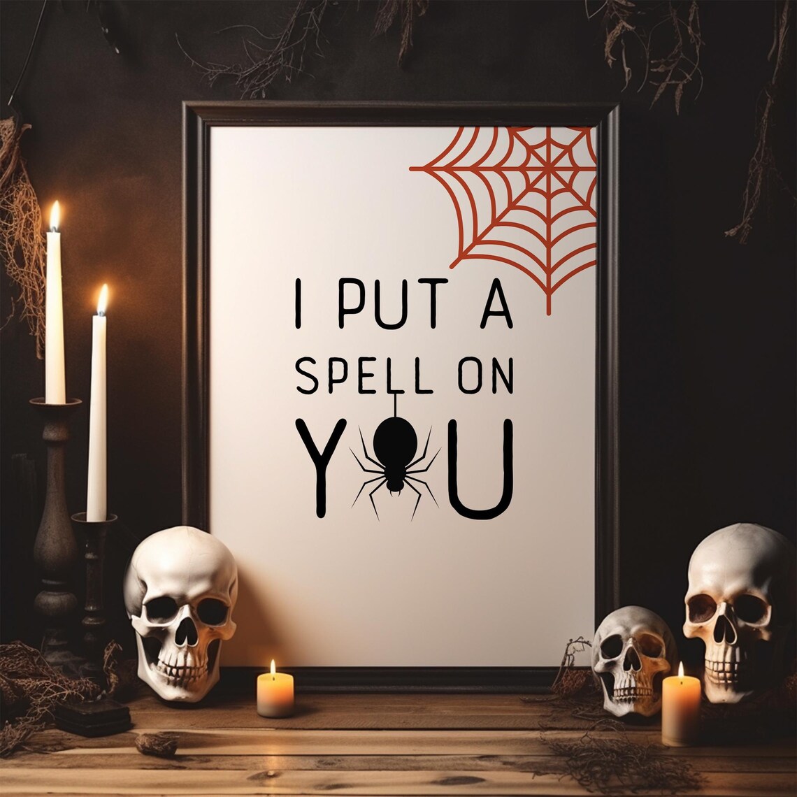 I Put a Spell on You Cute Halloween Spider Web Quote Art Poster - Image 2