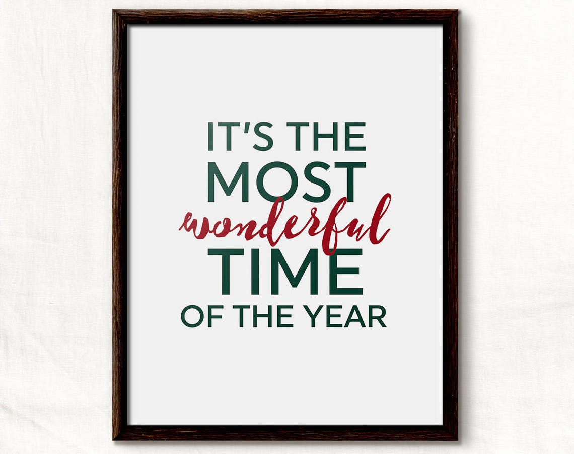 Most Wonderful Time Of The Year Christmas Quote Christmas Family Print Christmas Gift Christmas Wall Art Green And Red Christmas Art