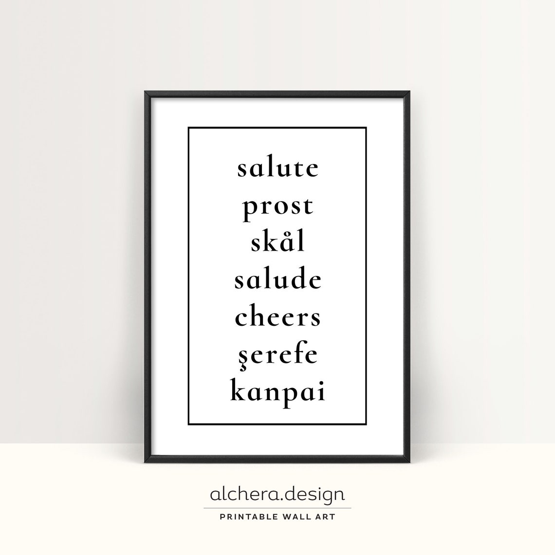 Cheers in Many Languages International Bar Cart Typography Art Poster