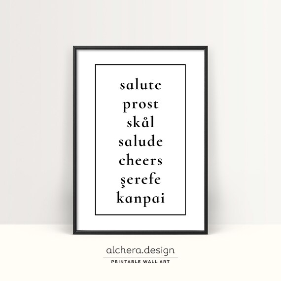 Cheers in Many Languages International Bar Cart Typography Art Poster
