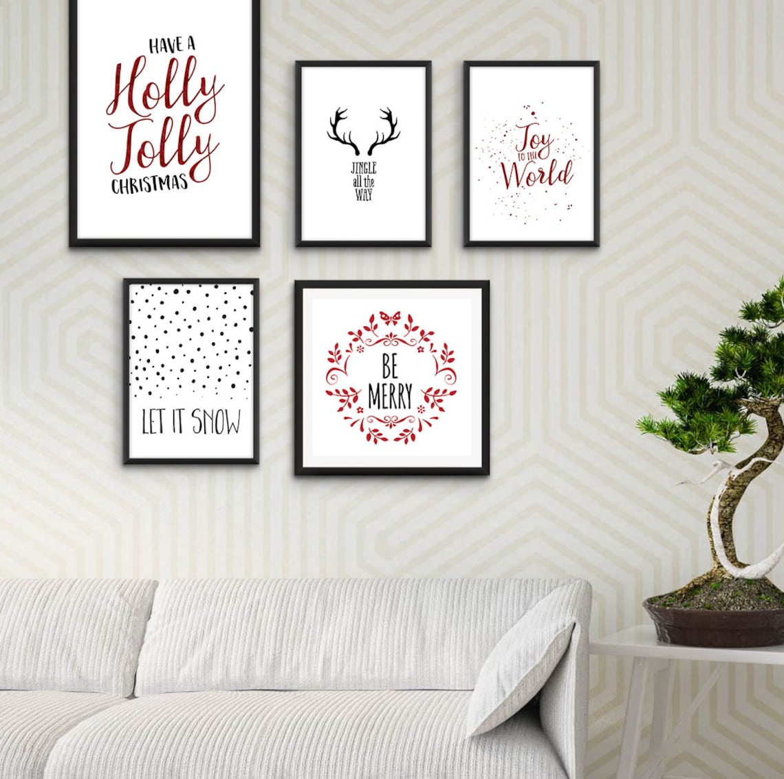 Jingle All the Way Reindeer Antlers Black White Christmas Poster - Image 2