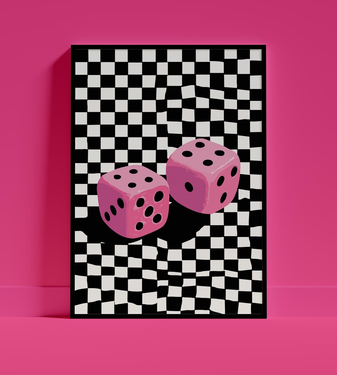 Pink Dice Checkerboard Poster, Game Room Decor