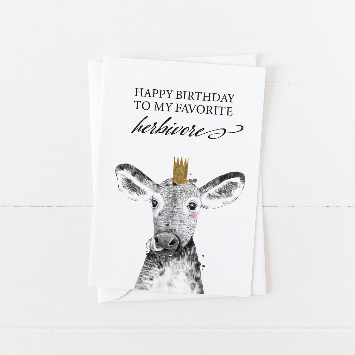 Happy Birthday Favorite Herbivore Deer Crown Vegan Funny Card Print