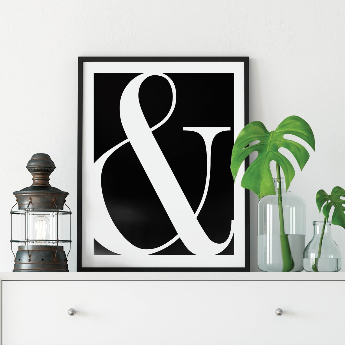 Ampersand Symbol Art White Serif On Solid Black Typography Poster - Image 4