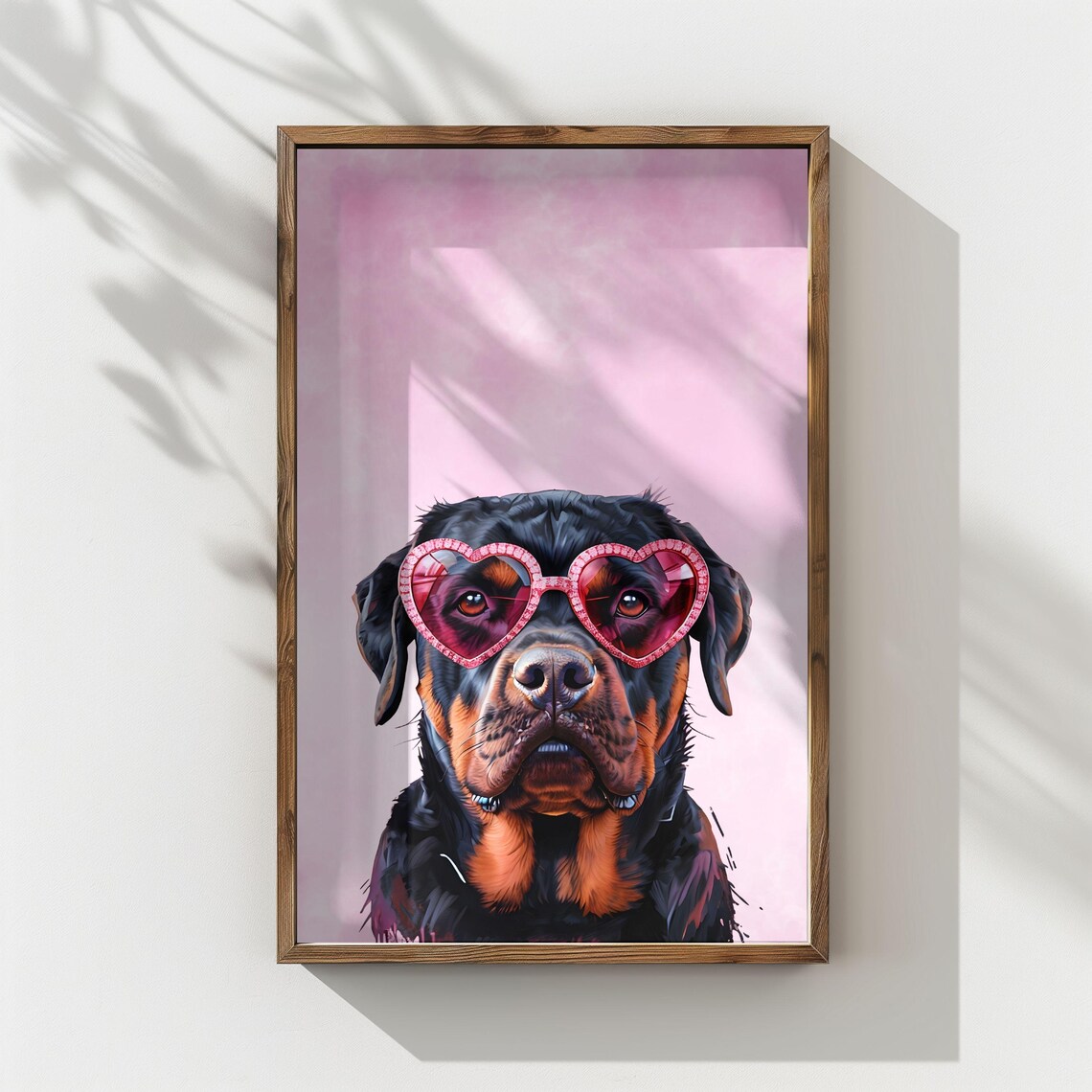 Rottweiler Heart Glasses Art Print, Pink Home Decor
