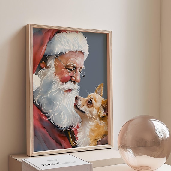 Vintage Chihuahua With Santa Art Print