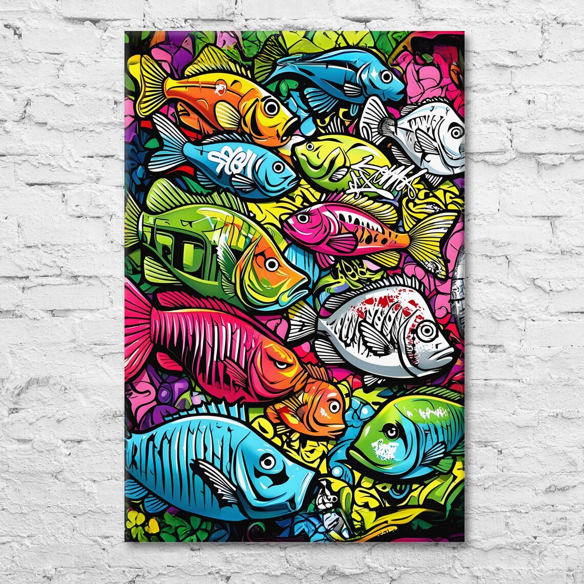 Colourful Fish Graffiti, Vibrant Coral Reef Art Print - Image 2