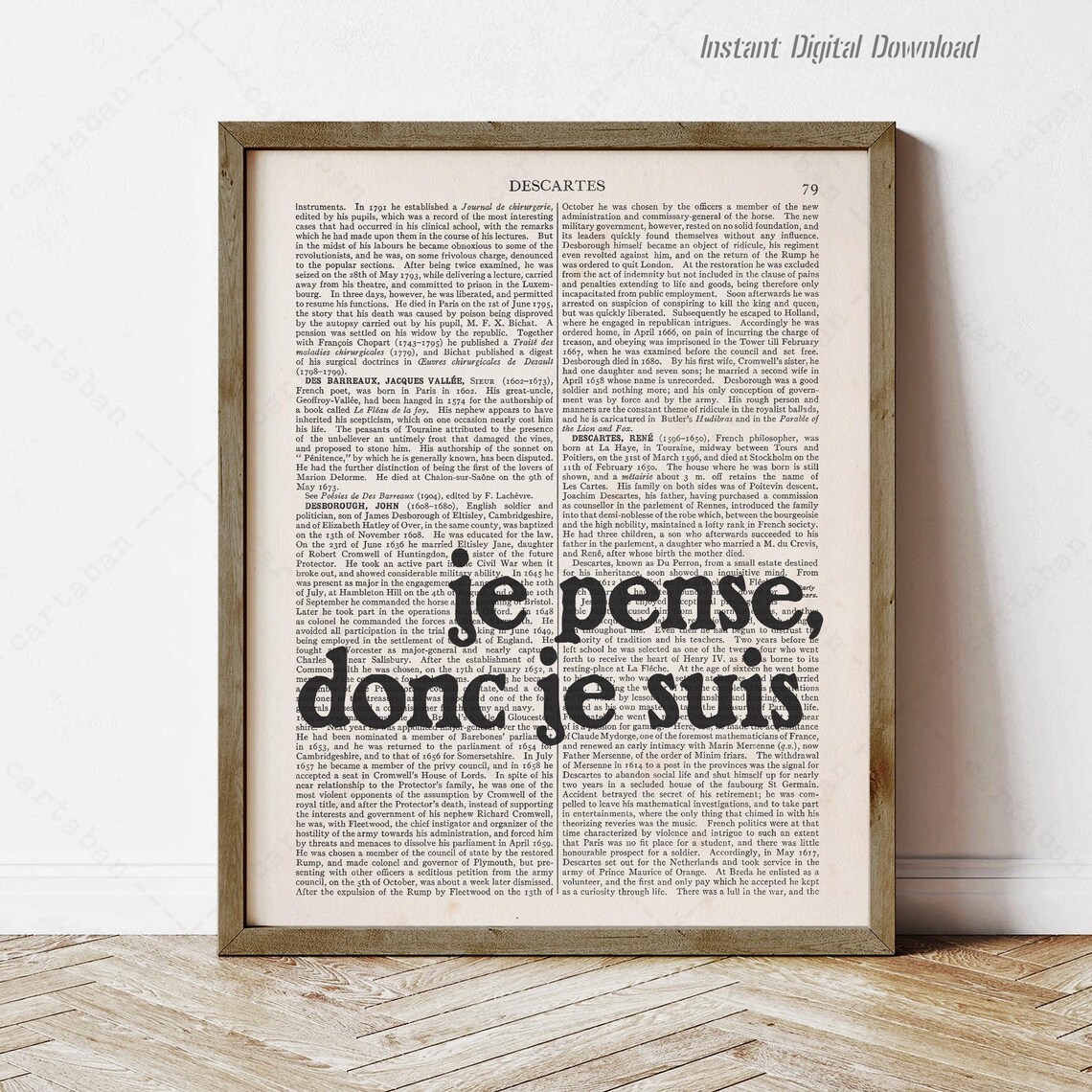 Rene Descartes Je Pense Donc Je Suis Vintage Dictionary Book Page Poster