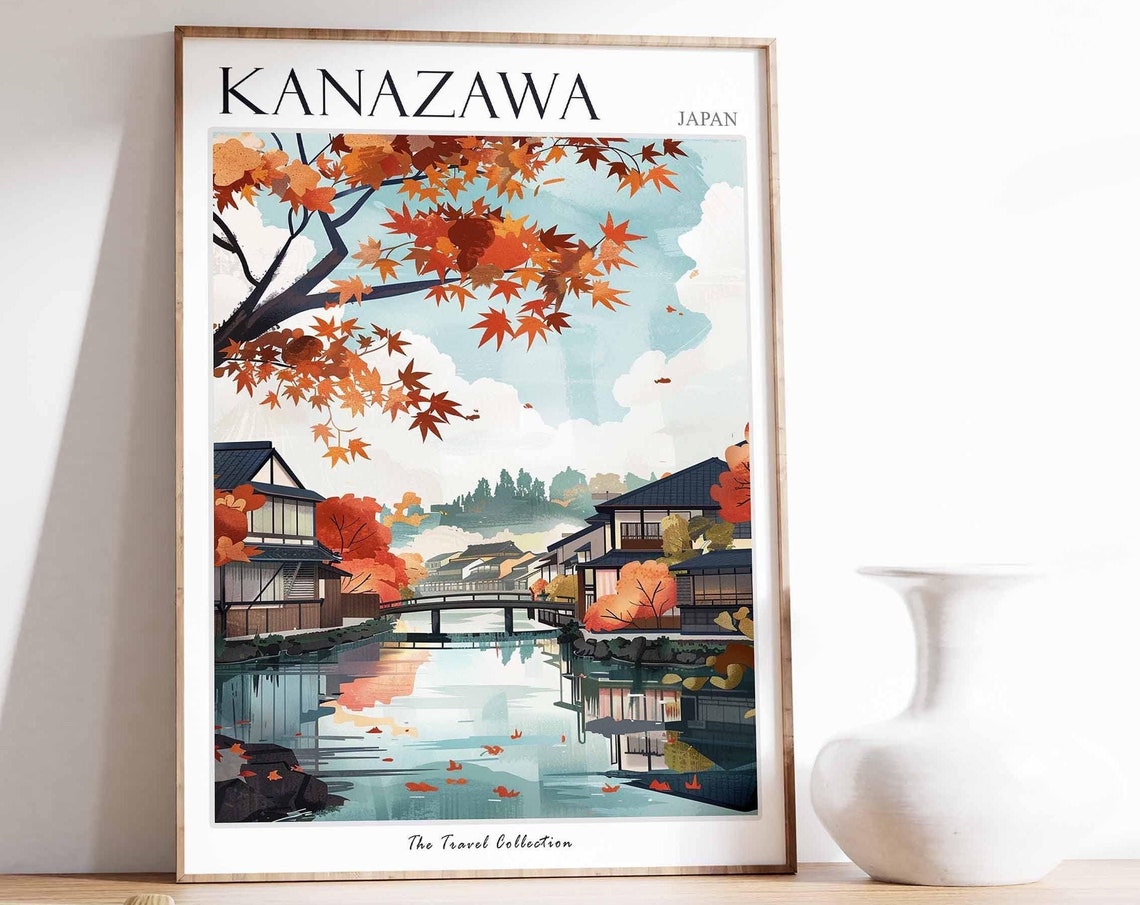 Kanazawa Poster Japan Travel Print Japanese Decor Asia Travel Poster Asian Wall Art City Print Kanazawa Gift Kanazawa Travel Poster