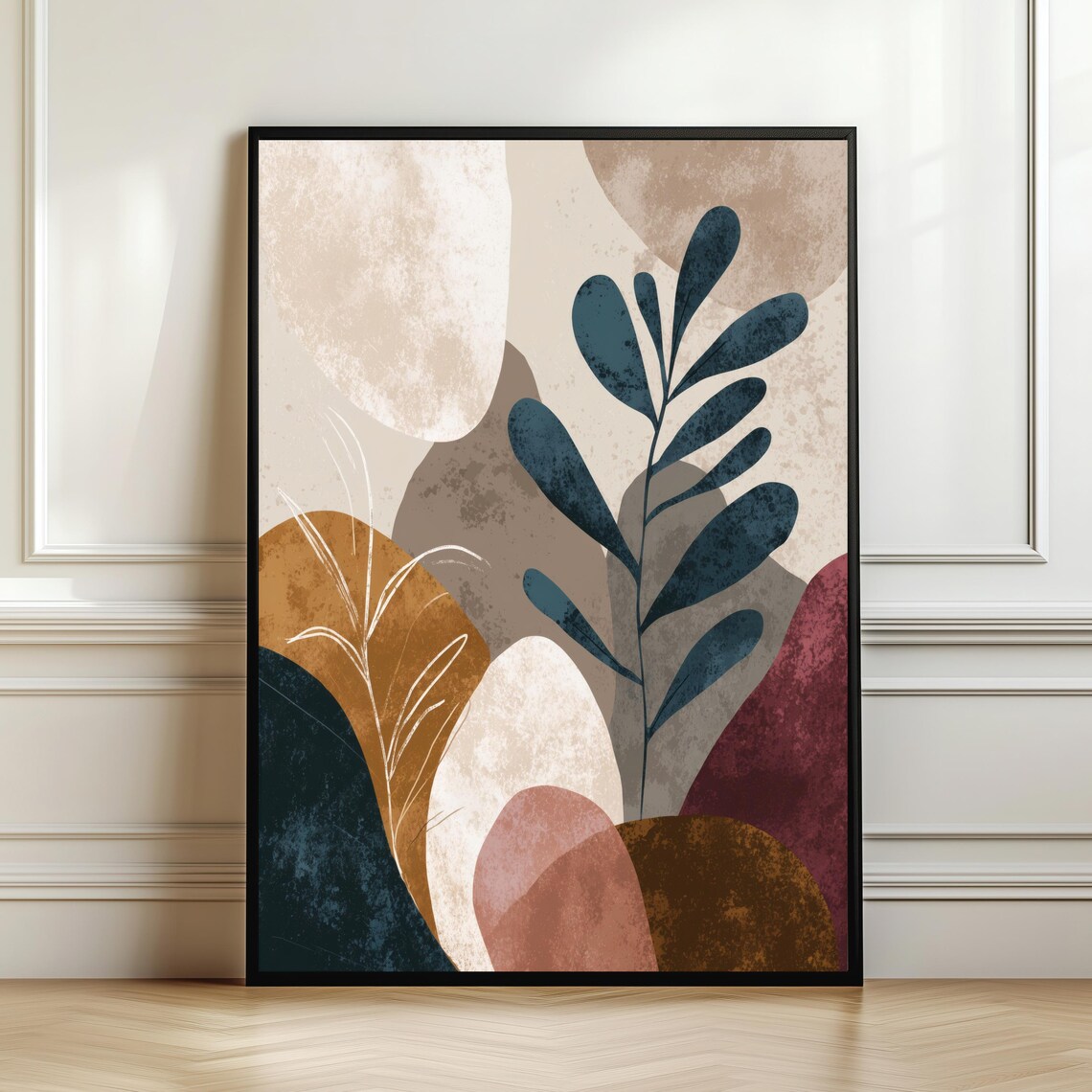 Earthy Abstract Botanical, Modern Organic Shapes Poster
