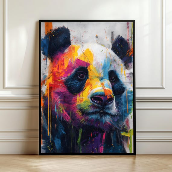Colorful Panda Pop Art Poster Neon Animal Wall Vibrant Street Print Modern Urban Decorpanda Portrait Giftdigital
