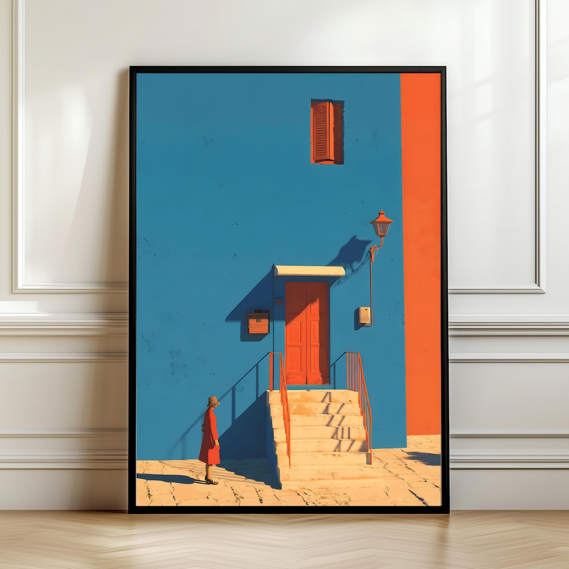 Mediterranean Blue Building Poster Colorful Travel Architecture Artwork