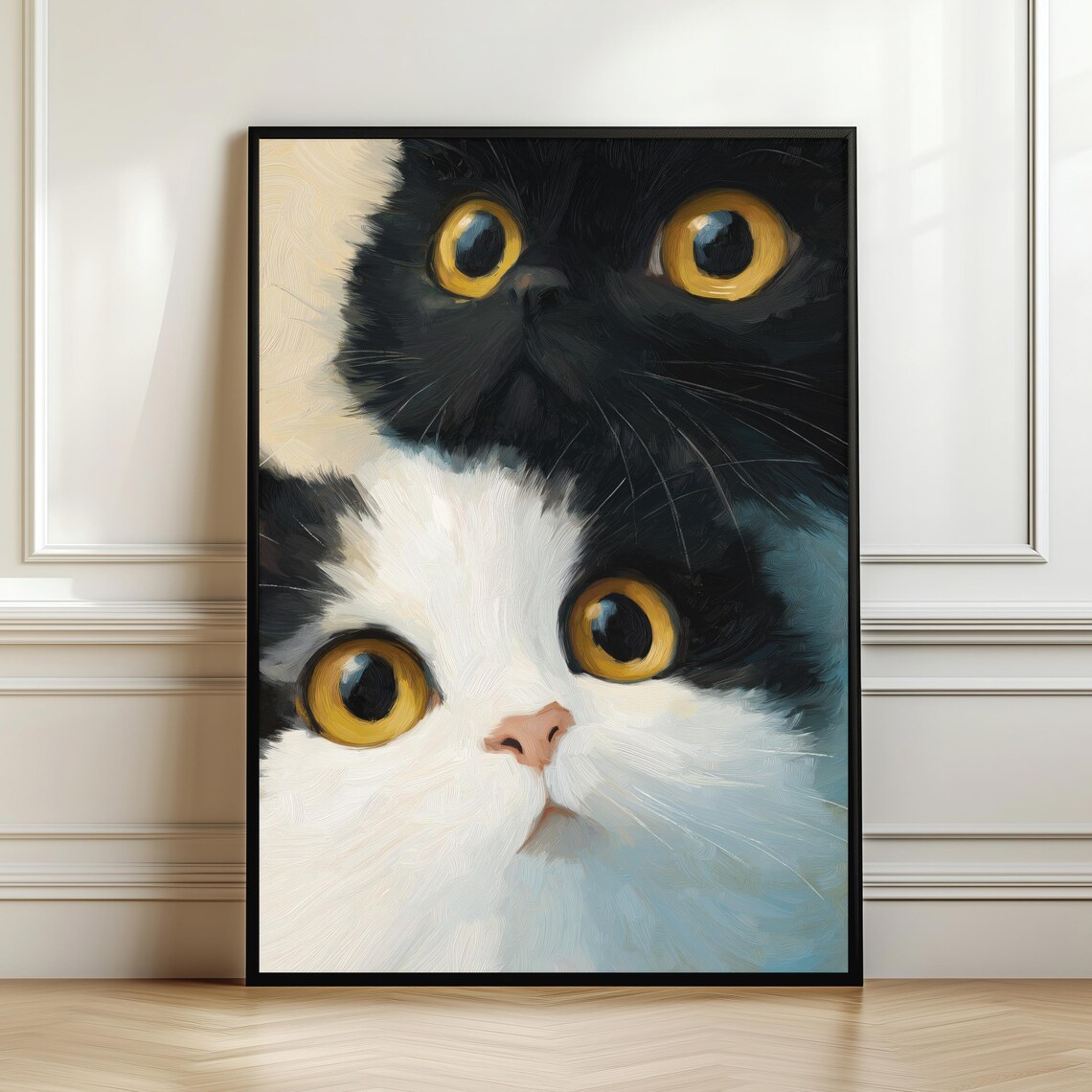 Black And White Cat Art Print, Cute Pet Portrait